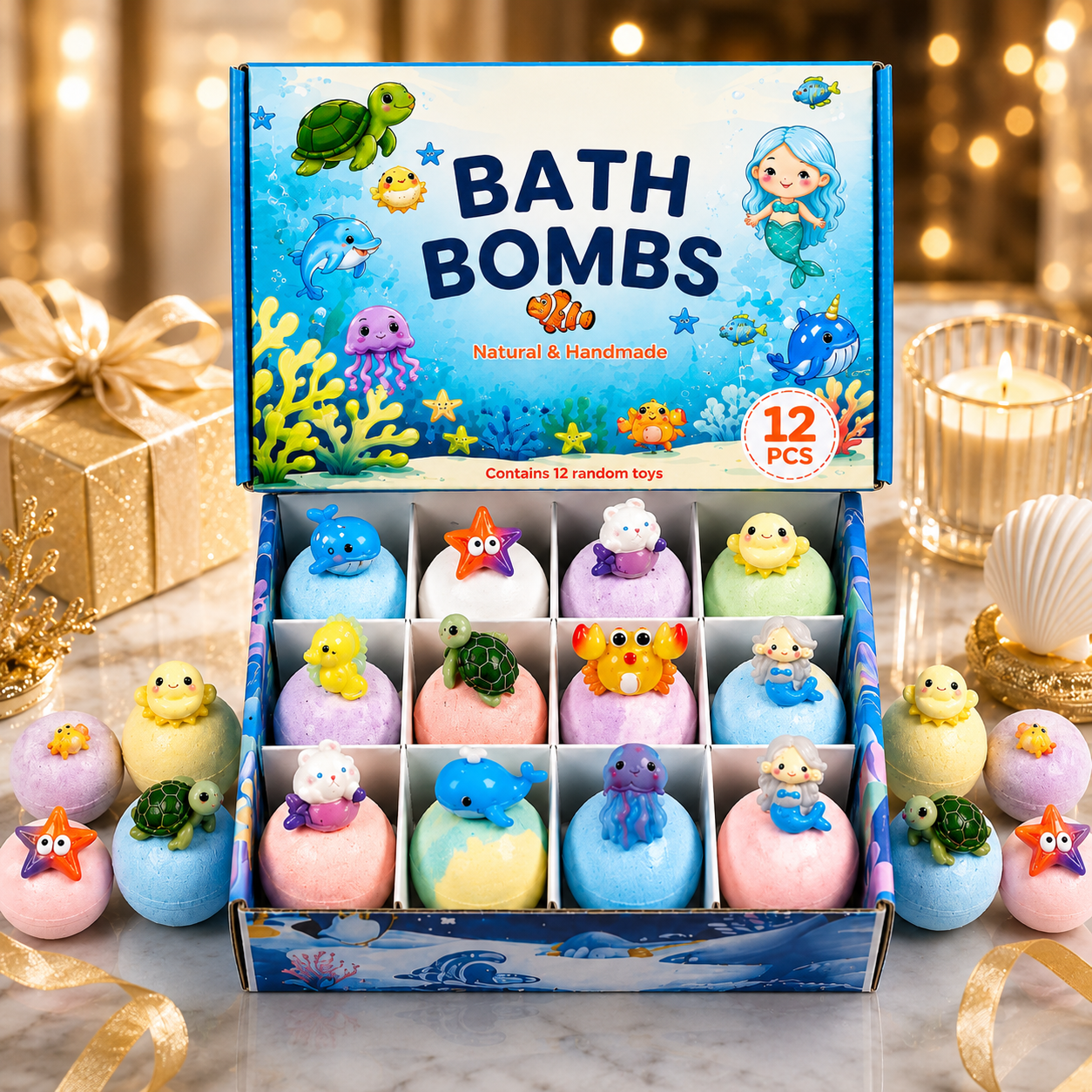 12pc Kids Bath Bomb Gift Set - Fizzy & Mildly Fragrant