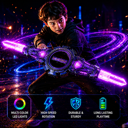 Rechargeable Rotating Double-Edge LED Sword with Sound & Light Effects