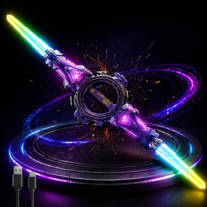 Rechargeable Rotating Double-Edge LED Sword with Sound & Light Effects